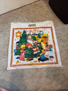 Vintage Galaxy Christmas Seasons Greetings Santa Plastic Handled Shopping Bag